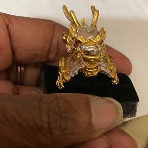 Vintage Unique Golden Dragon With Red Eyes Silver & Gold Adjustable Ring size 10